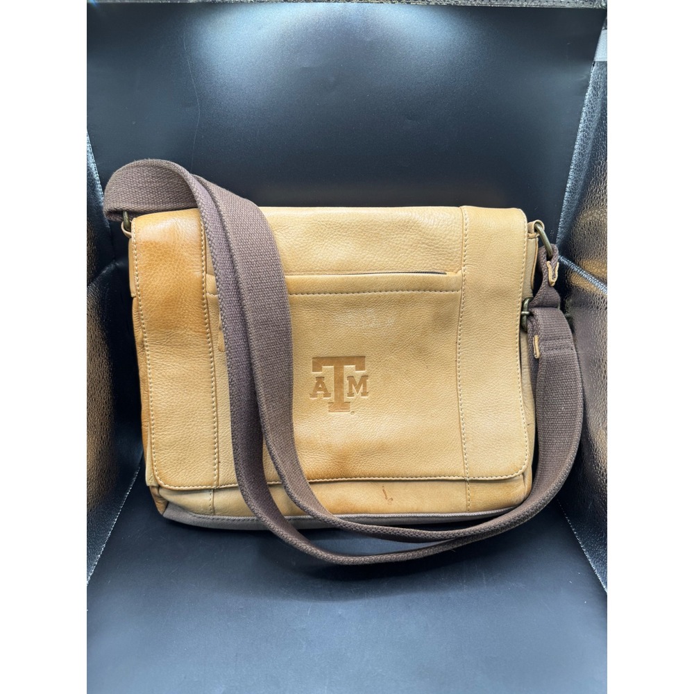 Texas A&M Aggies Tan Leather Messenger Bag Crossbody TAM P.O. No. P 16919